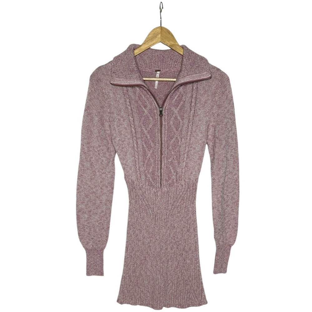 NEW Free People Mont Blanc Mini Sweater Dress M Dusty Pink - Picture 2 of 9